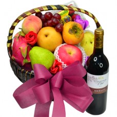 Mid-Autumn Festival Fruits Hamper with Red Wine